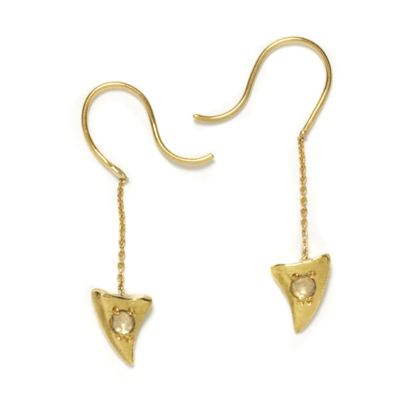 yellow gold baby shark tooth dangling earrings