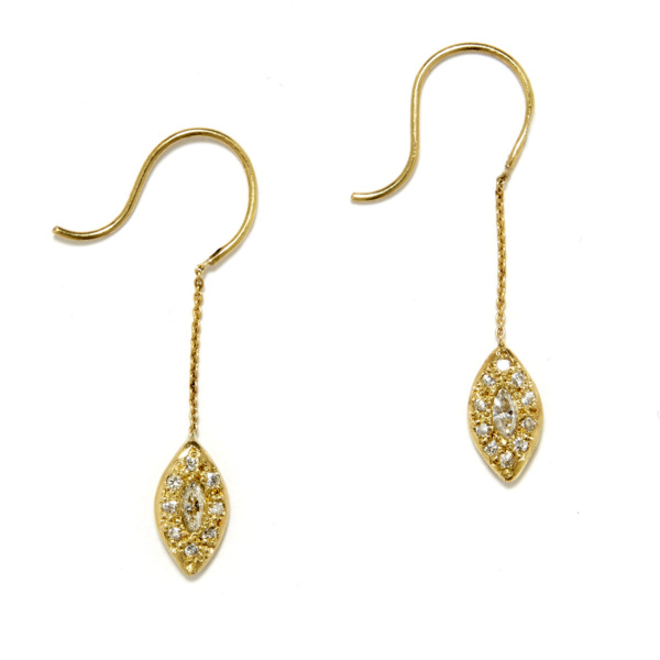 yellow gold marquis eye dangling earrings