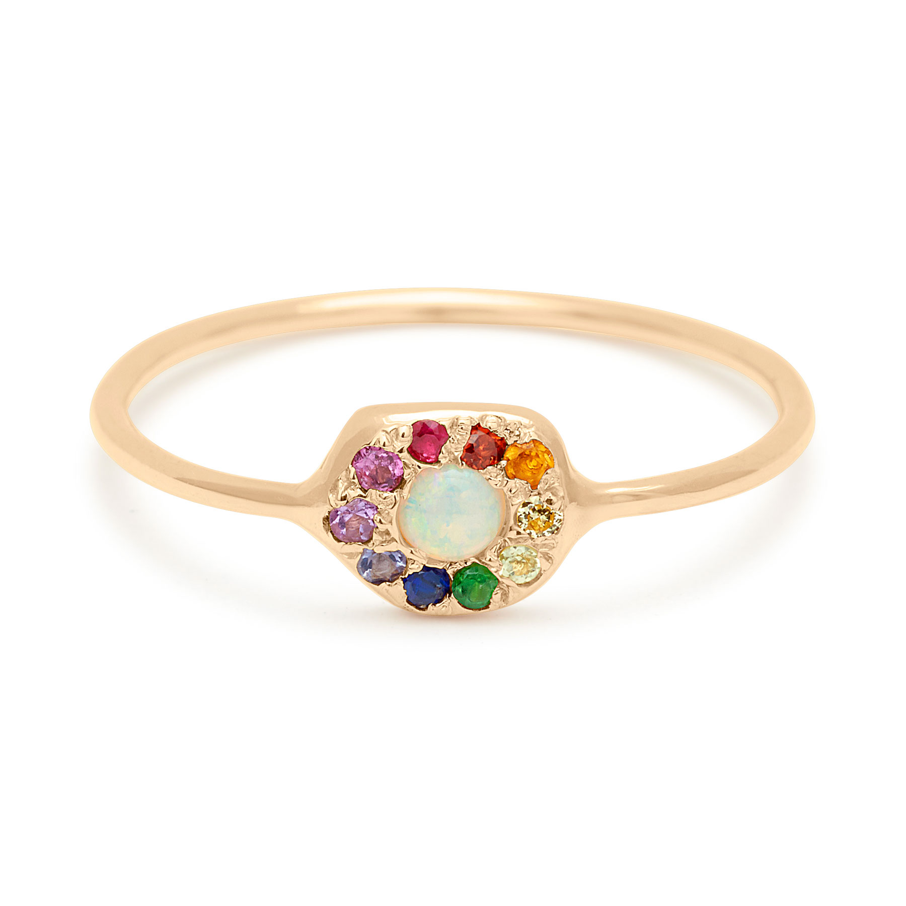 Yellow Gold Opal Rainbow Disk Ring