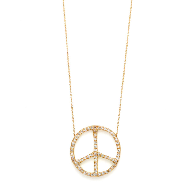 Elisa Solomon - Yellow Gold Diamond Large Peace Sign Necklace