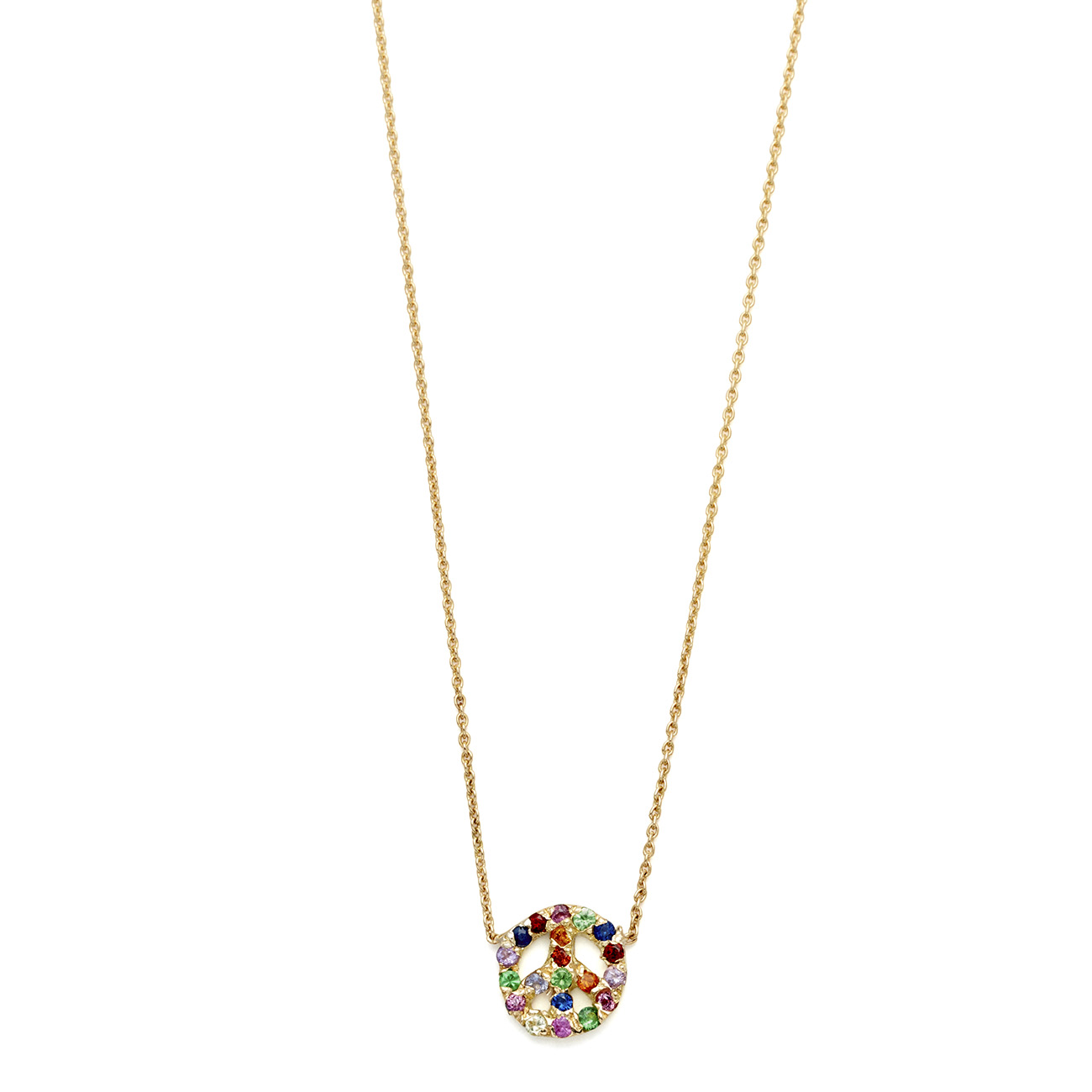 Elisa Solomon - Yellow Gold Multicolor Tiny Peace Sign Necklace
