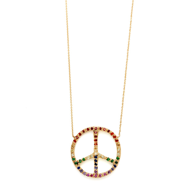Elisa Solomon - Yellow Gold Ombre Rainbow Large Peace Sign Necklace