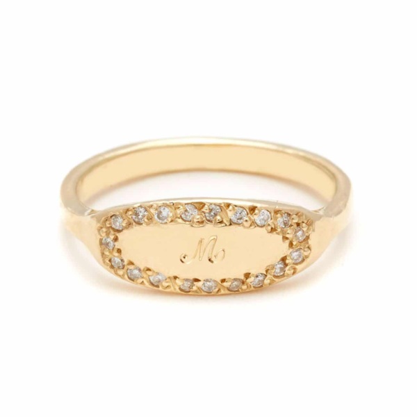 yellow gold oval signet ring 1 script letter