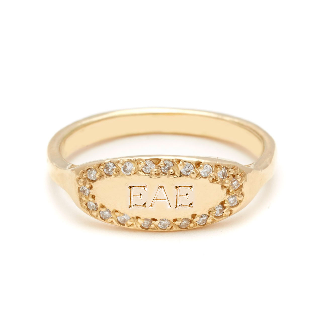 yellow gold oval signet ring 3 bold letters