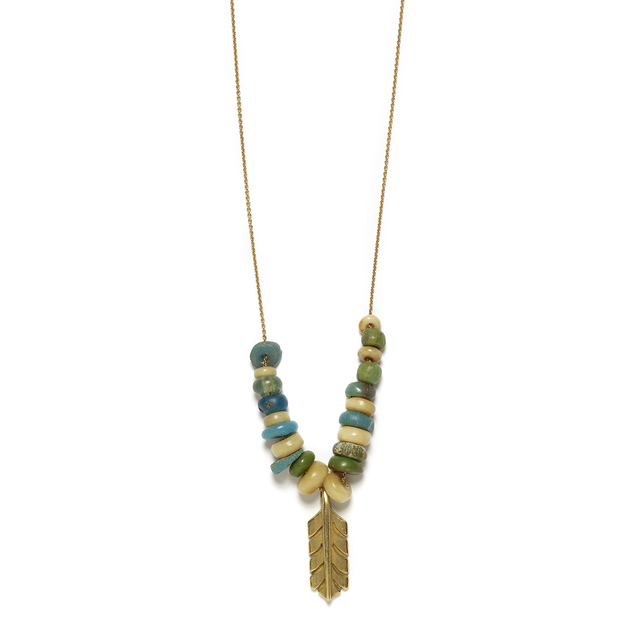 Elisa Solomon - Yellow Gold Feather Necklace With Beads
