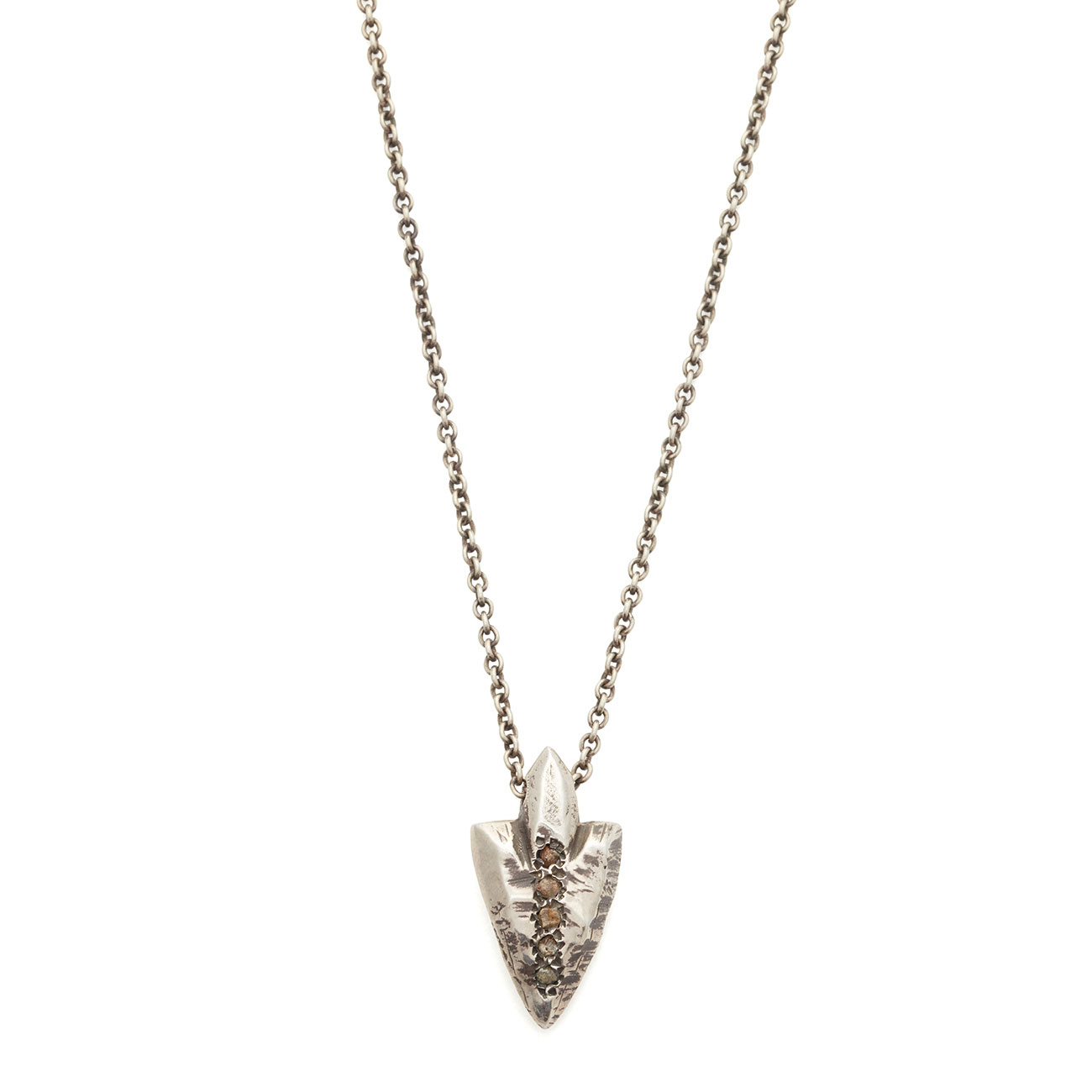 Blackened Sterling Silver Arrowhead Necklace With Rough Diamonds - Elisa Solomon