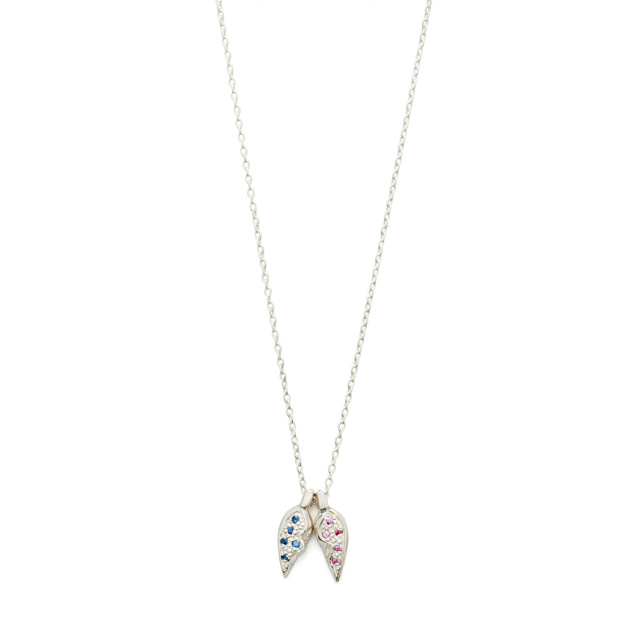 Sterling Silver Heart Halves Necklace With Blue And Pink Sapphires - Elisa Solomon