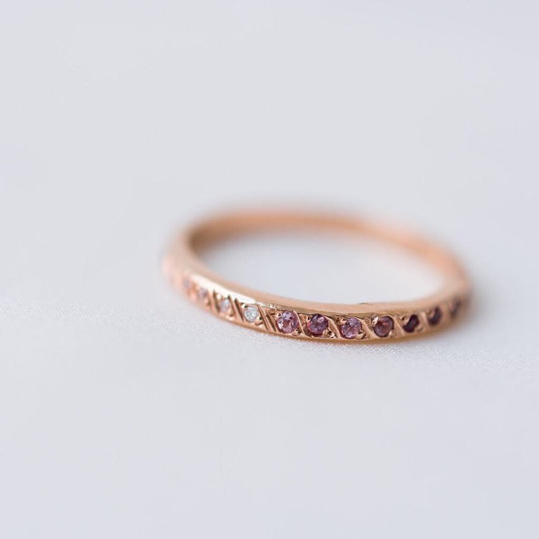 pink and diamond gemstone hues pink gold band