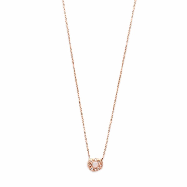 Pink Gold Opal Diamond Disk Necklace