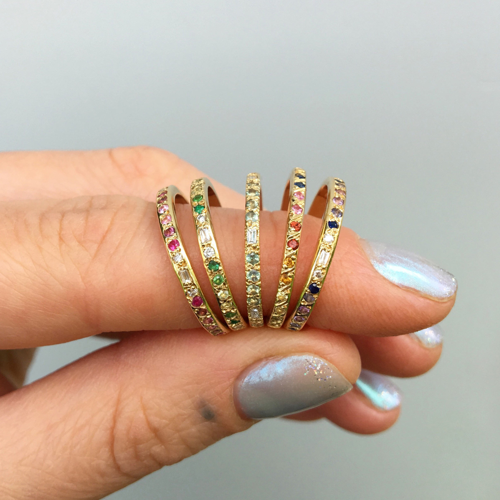 pink-ombre-blue ombre green ombre diamond band ring