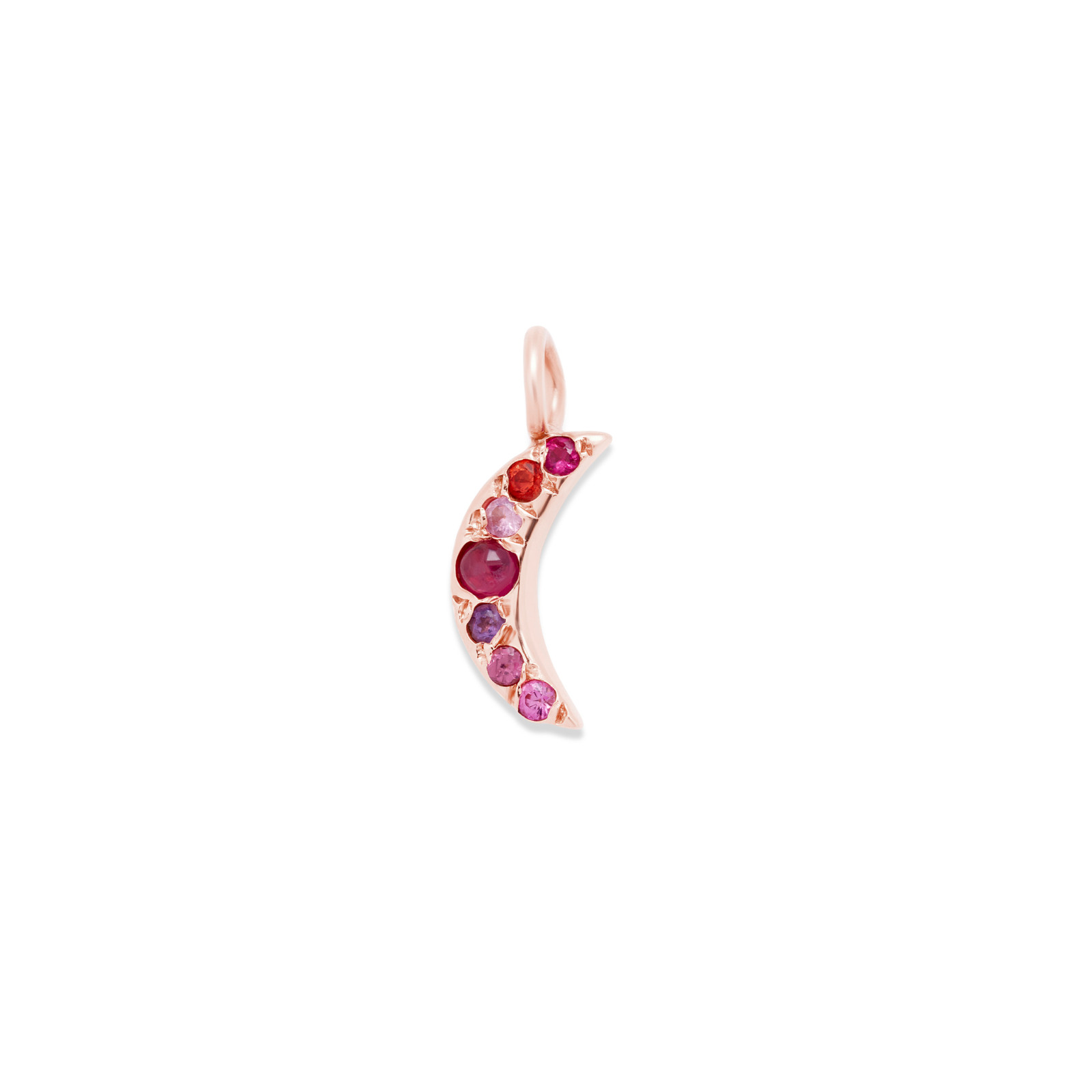 moon charm necklace in 14k pink gold with diamonds and gemstones