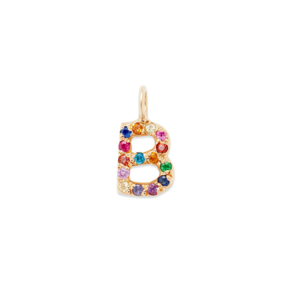 single letter charm 14k gold necklace - customizable diamonds & gems - 14k yellow gold - letter b