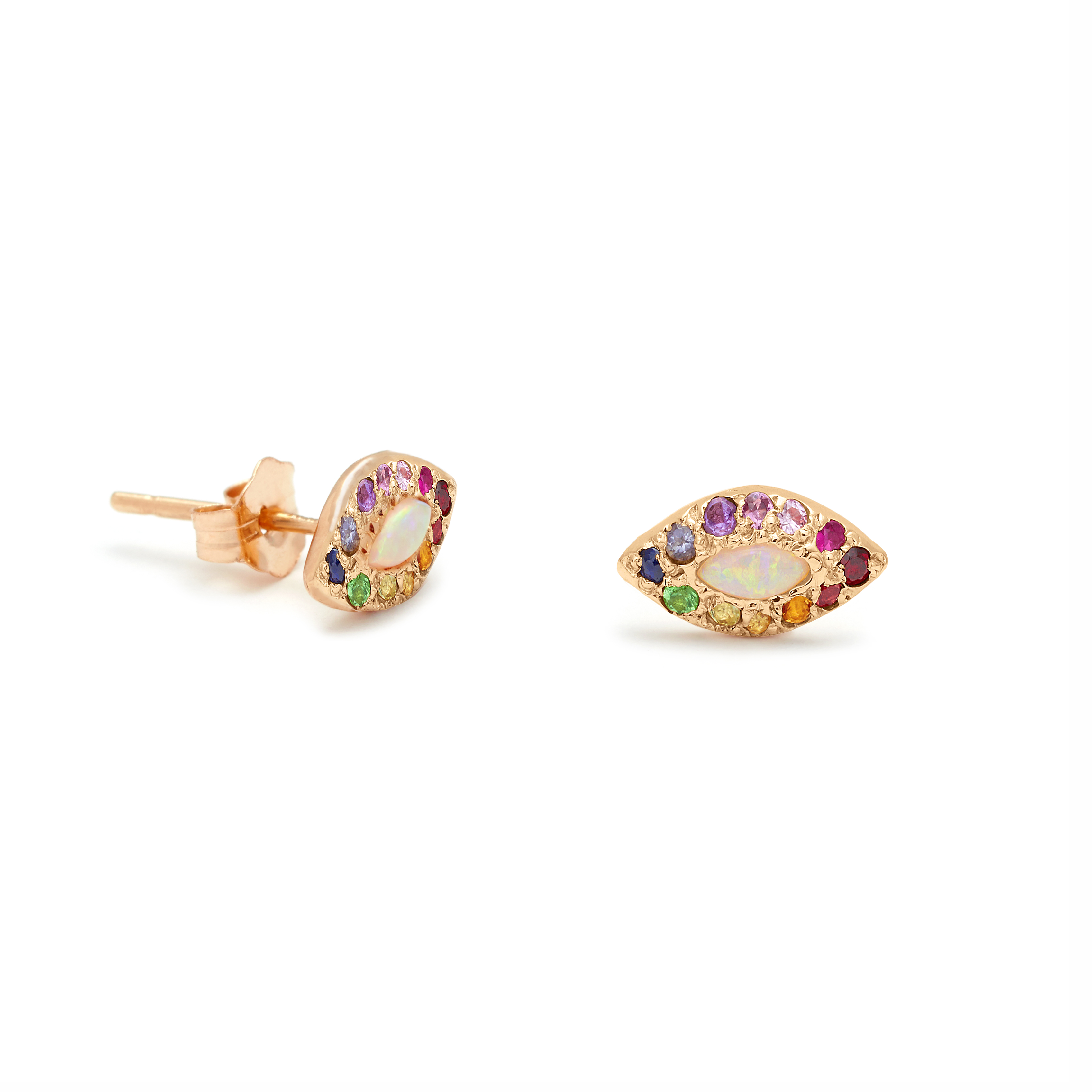 Pink Gold Opal Rainbow Eye Stud Earrings - Elisa Solomon Jewelry
