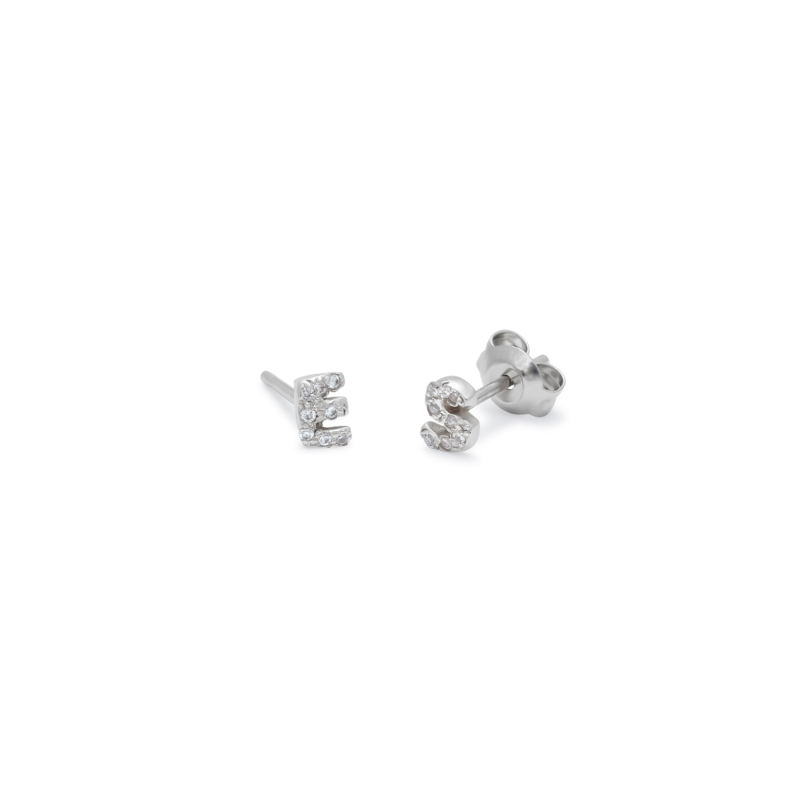 platinum diamond encrusted letter stud earrings
