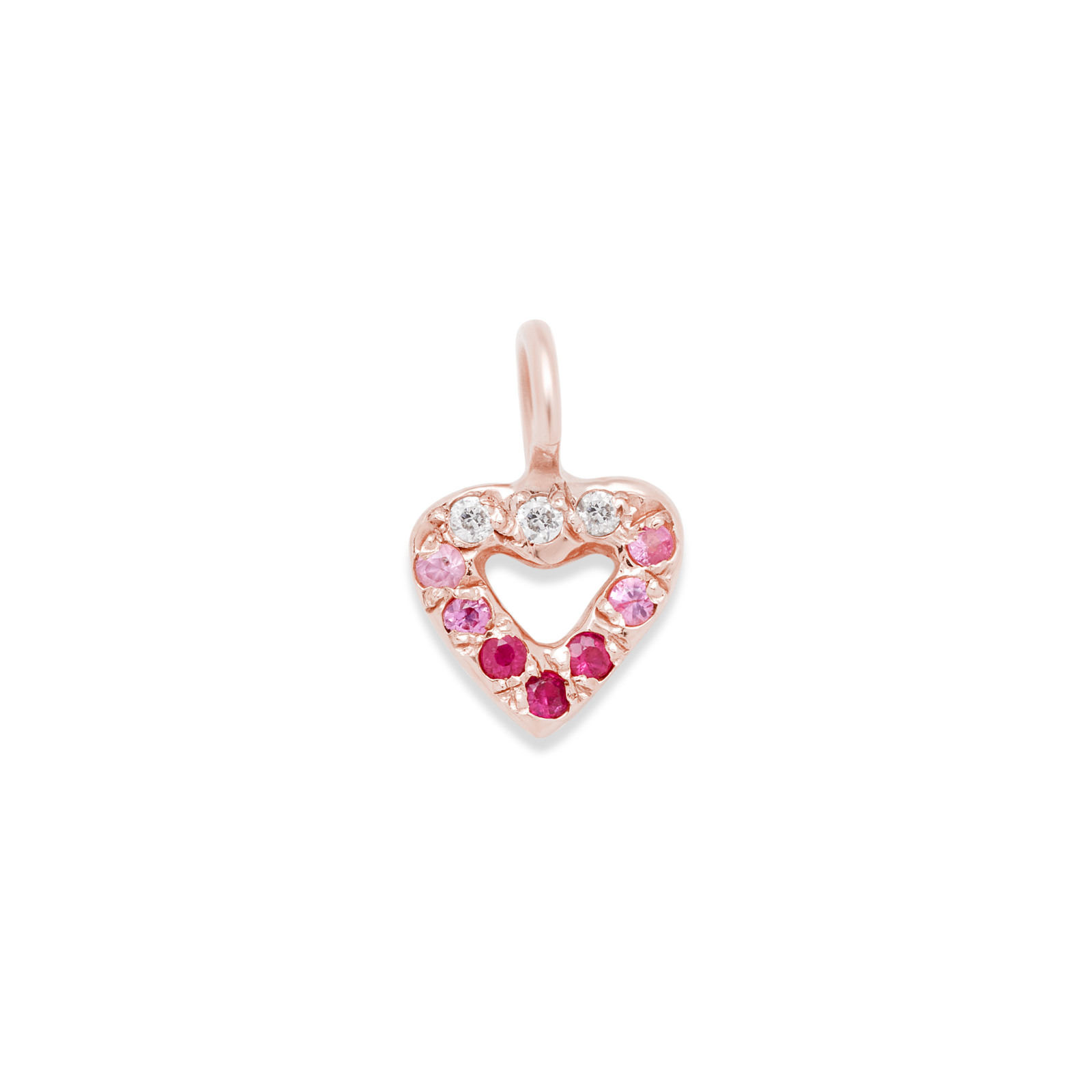 heart charm 14k gold necklace - customizable diamonds & gems - 14k pink gold
