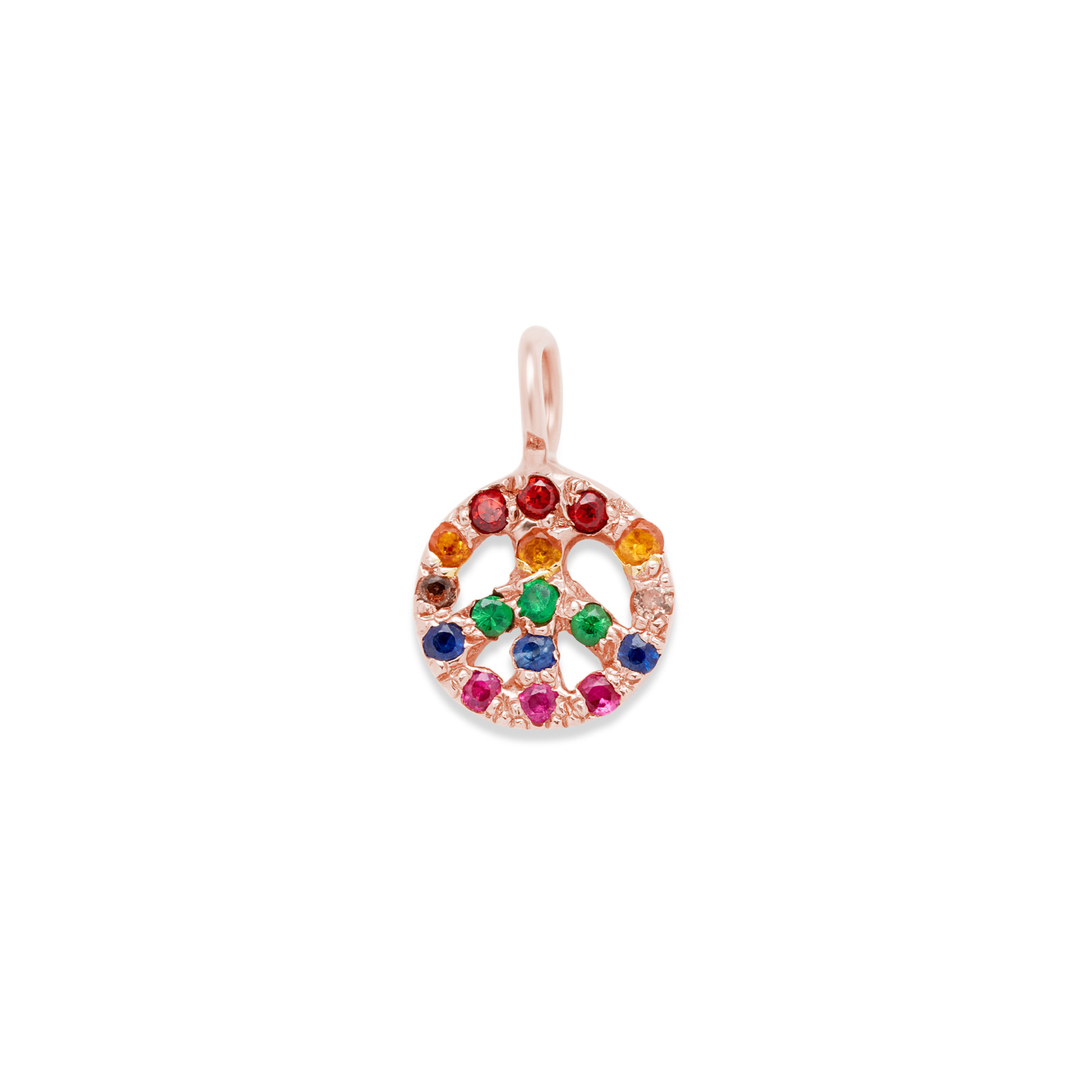 peace sign charm gold necklace - customizable diamonds & gems - 14k pink gold