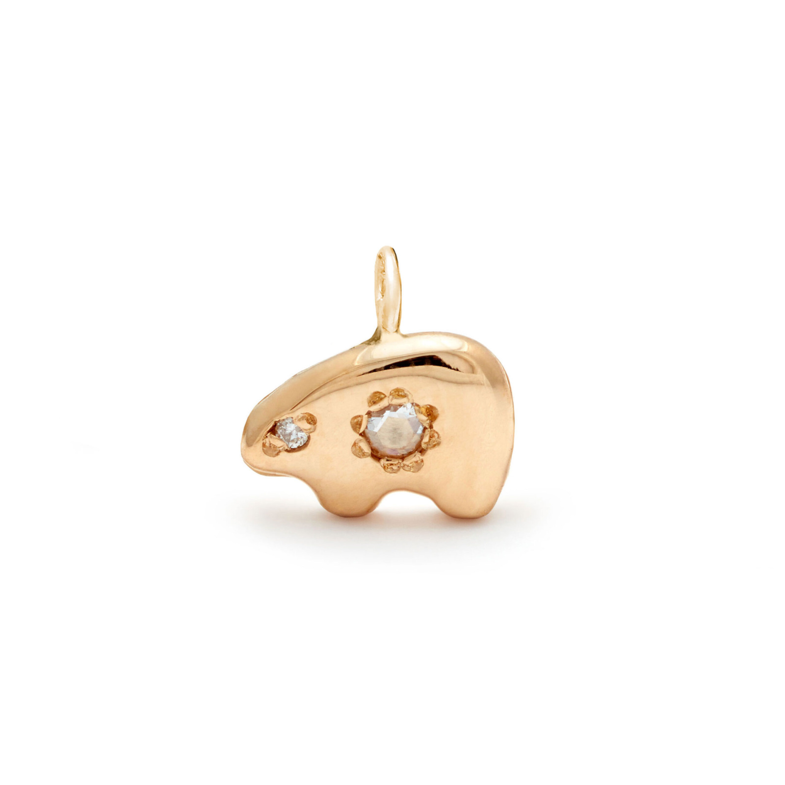 bear charm pendant jewelry - rosecut diamond - yellow gold