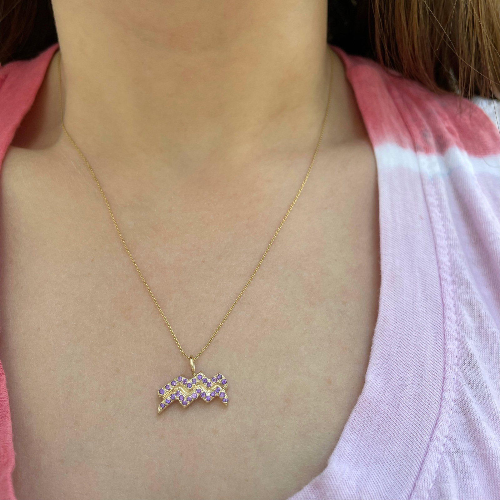 Aquarius zodiac sign charm pendant necklace