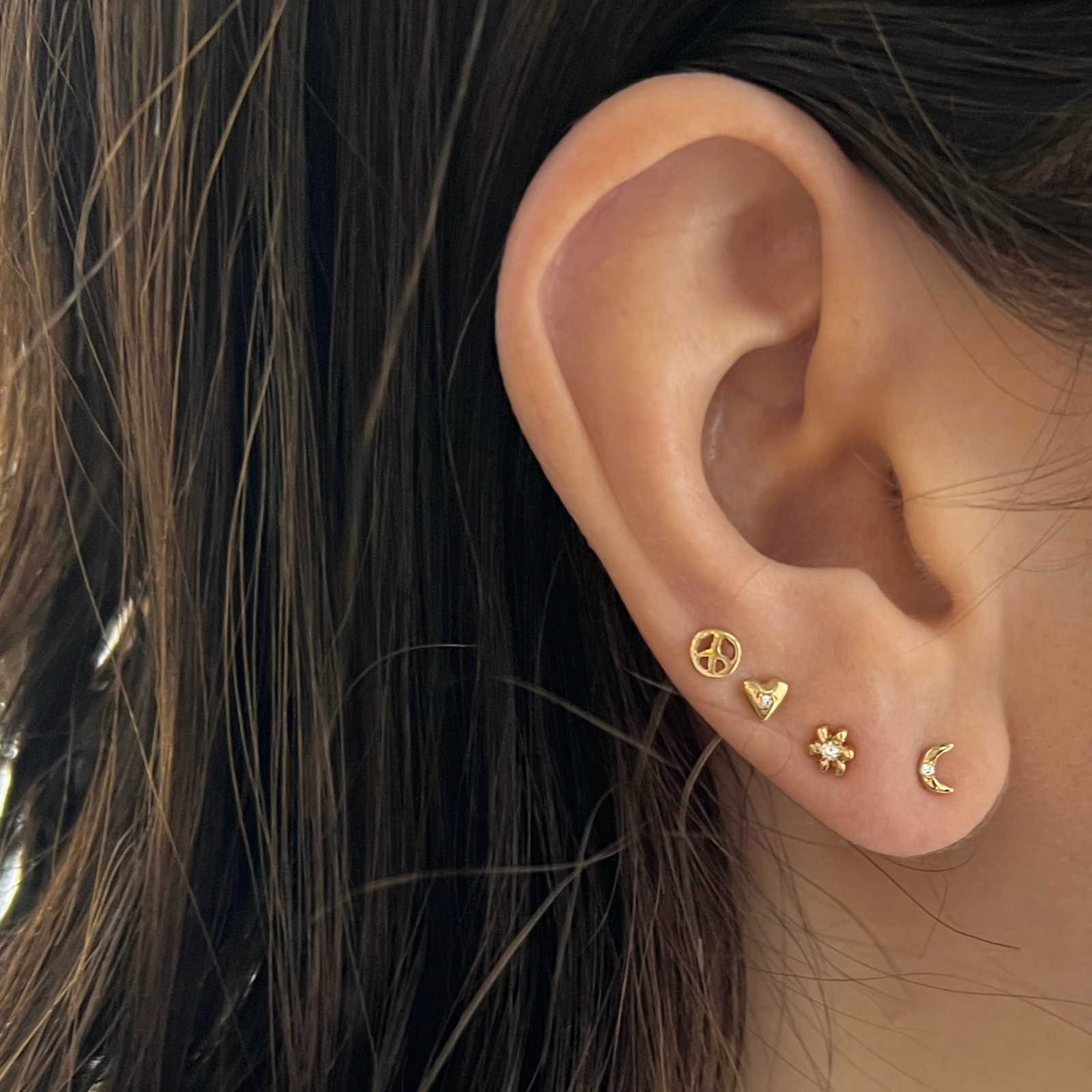 personalized tiny moon stud earrings 14k gold diamonds or gemstones