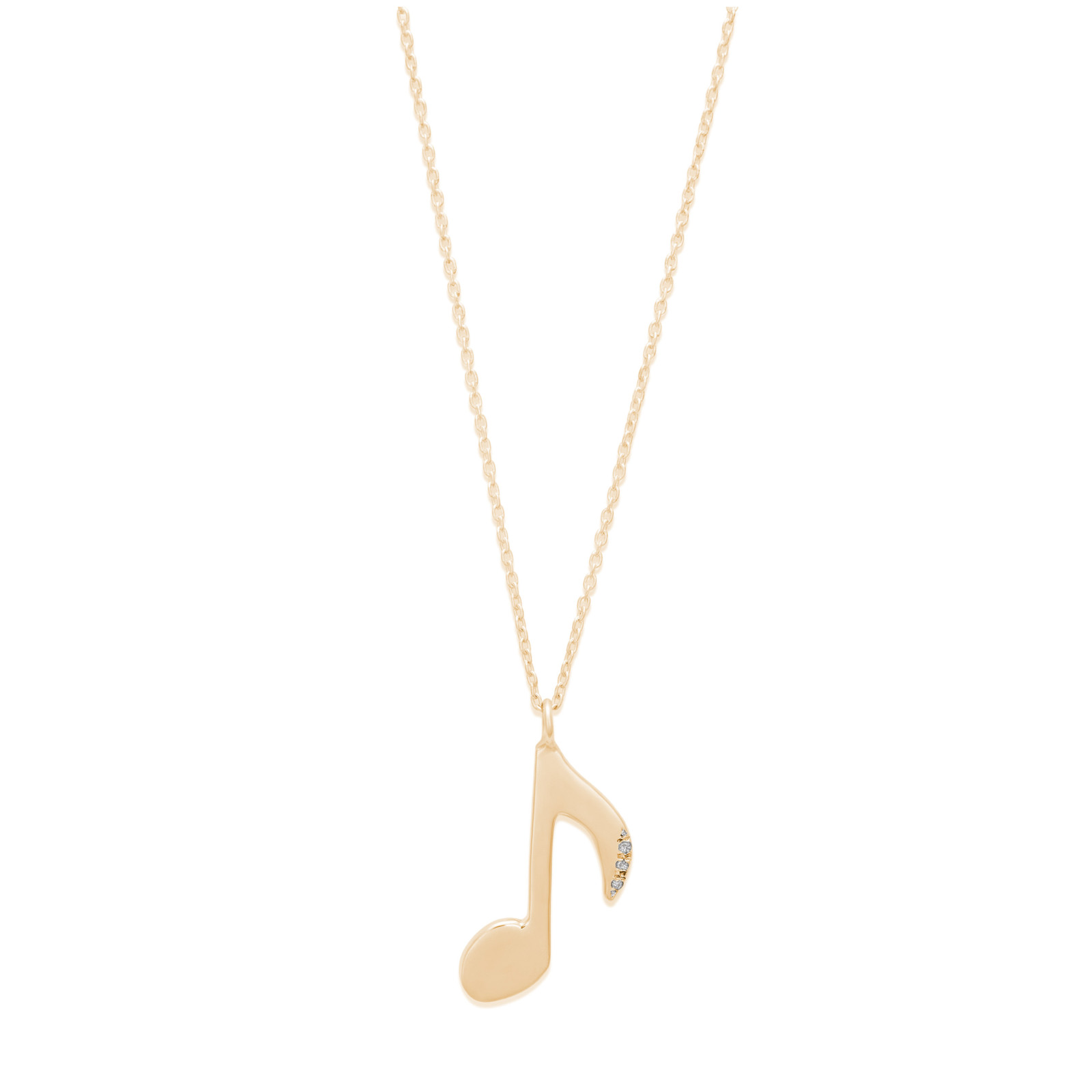music note charm necklace white diamond 14k yellow gold