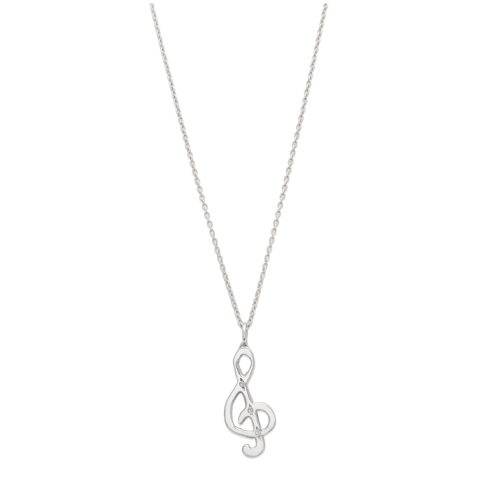 Treble clef charm necklace in sterling silver with white diamonds